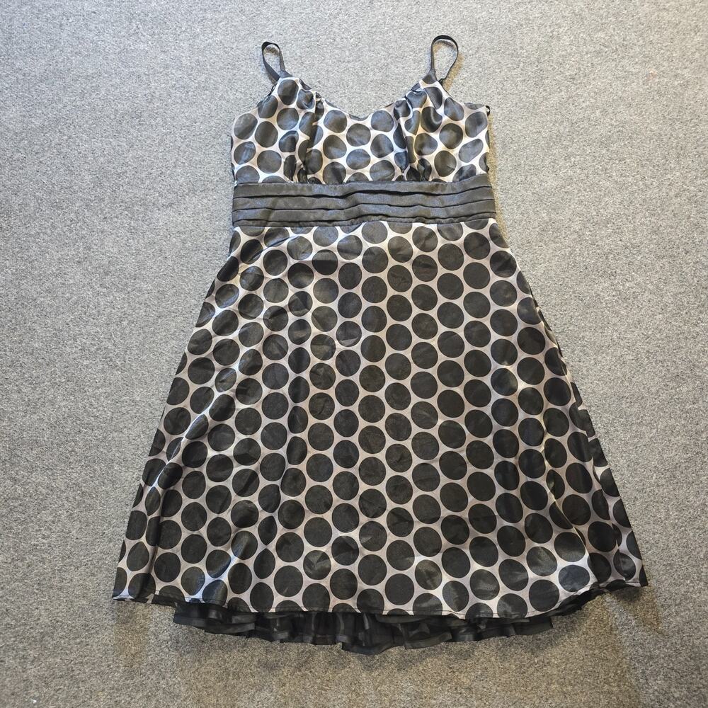 Studio 1940 Dress Womens Size 16 Black Silver Polka Dot Satin A Line Cocktail